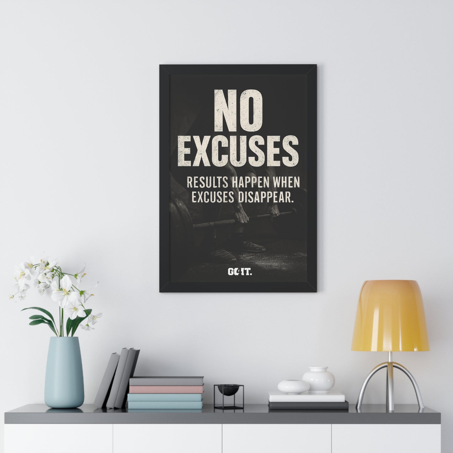 Motivational Framed Vertical Poster - 'No Excuses' Wall Art for Home Gym & Fitness Enthusiasts