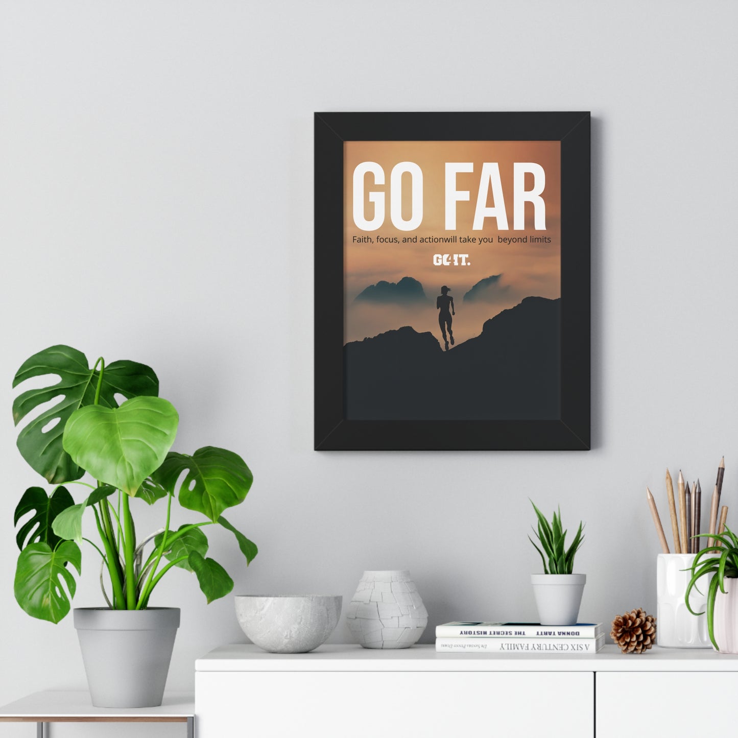 motivational Framed Vertical Poster - "GO FAR" - Inspiring Wall Art for Home or Office