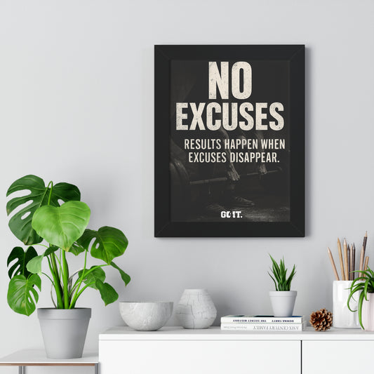 Motivational Framed Vertical Poster - 'No Excuses' Wall Art for Home Gym & Fitness Enthusiasts