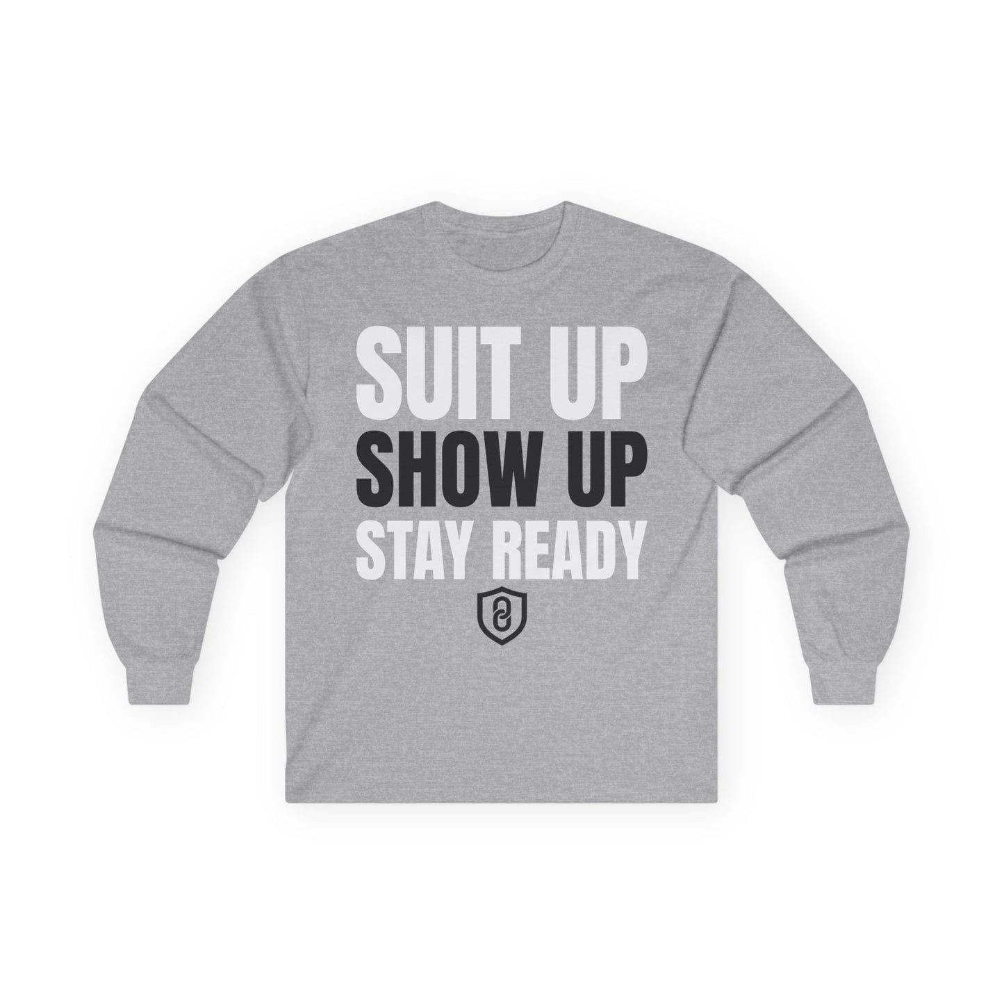 DMAN GRAY Long Sleeve Tee - "Suit Up, Show Up, Stay Ready"
